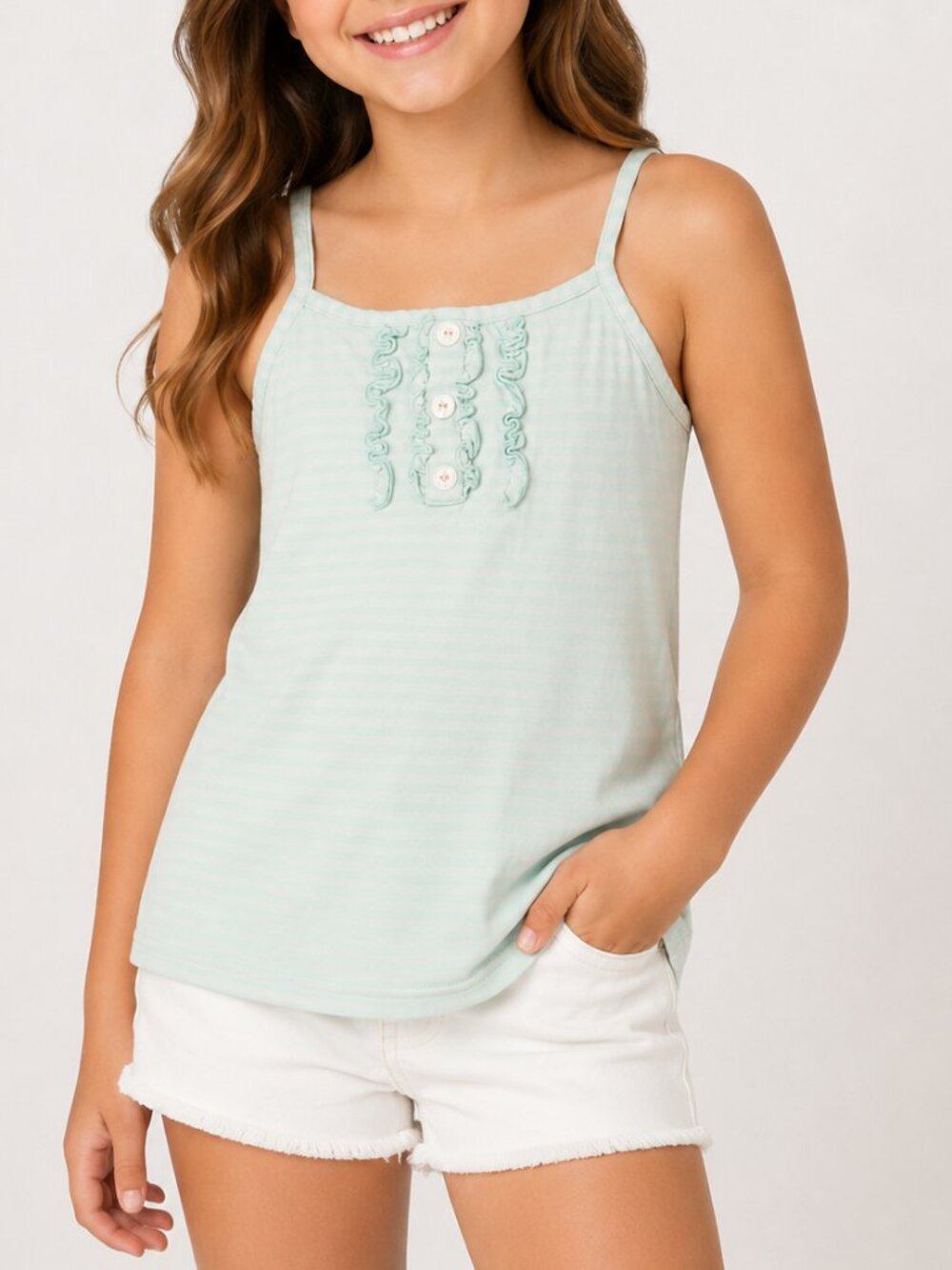 Matilda Jane Hello Lovely Honeydew Tank Top Girls Size 12 Mint Green Ruffle